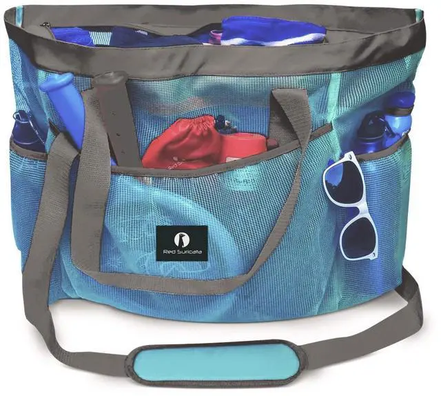 Main image of Red Suricata Mesh Beach Bag with Zipper - Extra Large Beach Tote Bag Pool Swim Bags for Men & Women Beach Toy Bag for Swimming Gear