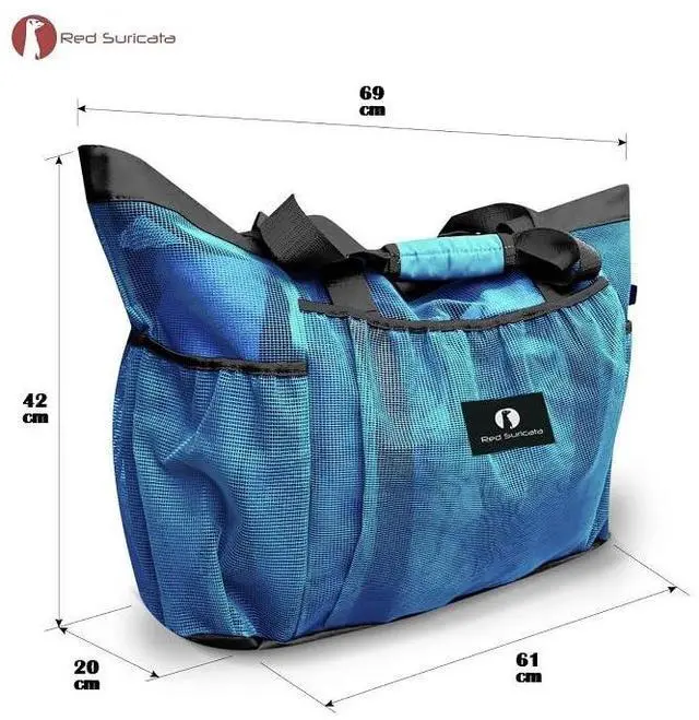Alt view image 4 of 6 - Red Suricata Mesh Beach Bag with Zipper - Extra Large Beach Tote Bag Pool Swim Bags for Men & Women Beach Toy Bag for Swimming Gear