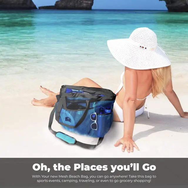 Alt view image 3 of 6 - Red Suricata Mesh Beach Bag with Zipper - Extra Large Beach Tote Bag Pool Swim Bags for Men & Women Beach Toy Bag for Swimming Gear