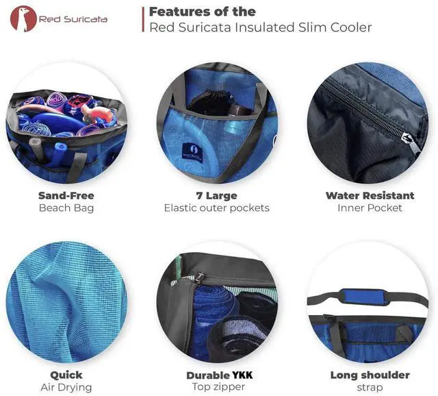 Alt view image 6 of 6 - Red Suricata Mesh Beach Bag with Zipper - Extra Large Beach Tote Bag Pool Swim Bags for Men & Women Beach Toy Bag for Swimming Gear
