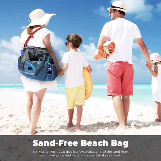 Alt view image 5 of 6 - Red Suricata Mesh Beach Bag with Zipper - Extra Large Beach Tote Bag Pool Swim Bags for Men & Women Beach Toy Bag for Swimming Gear