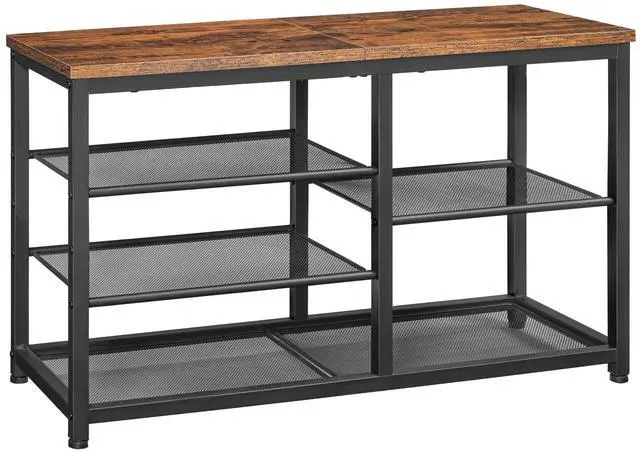 Main image of HOOBRO Shoe Bench, 5-Tier Shoe Rack Bench with Mesh Shelves, Shoe Organizer, Industrial Shoe Storage Bench for Entryway, Easy Assembly, 11 x 31.5 x 19.7 Inches, Rustic Brown and Black BF36HX01