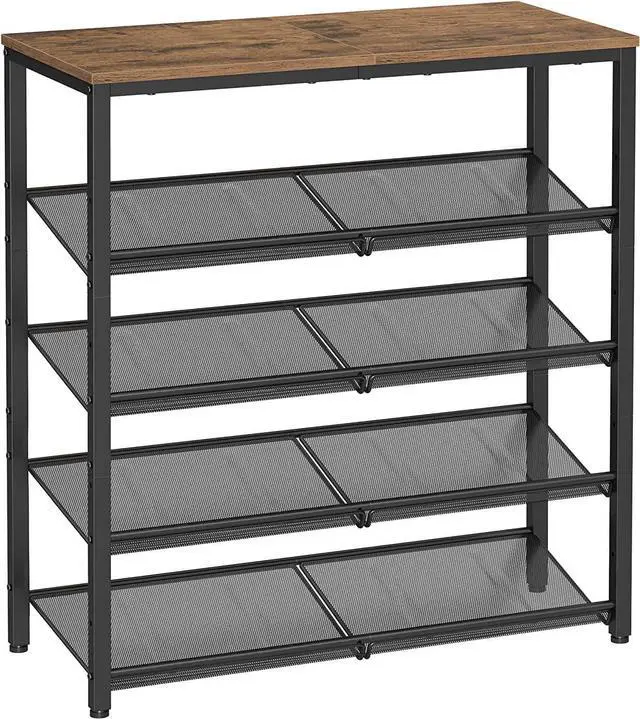 Main image of VASAGLE Shoe Rack for Entryway, 5-Tier Shoe Rack Organizer with Storage Shelves and Spacious Top, Freestanding, Adjustable, Industrial, Honey Brown and Ink Black ULBS038K01