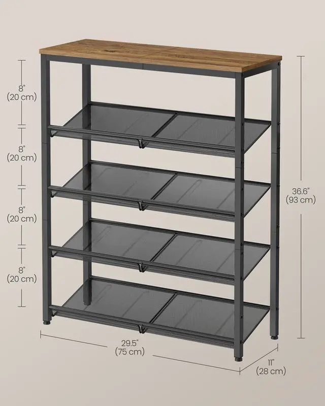 Alt view image 4 of 7 - VASAGLE Shoe Rack for Entryway, 5-Tier Shoe Rack Organizer with Storage Shelves and Spacious Top, Freestanding, Adjustable, Industrial, Honey Brown and Ink Black ULBS038K01