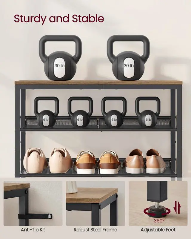 Alt view image 7 of 7 - VASAGLE Shoe Rack for Entryway, 5-Tier Shoe Rack Organizer with Storage Shelves and Spacious Top, Freestanding, Adjustable, Industrial, Honey Brown and Ink Black ULBS038K01