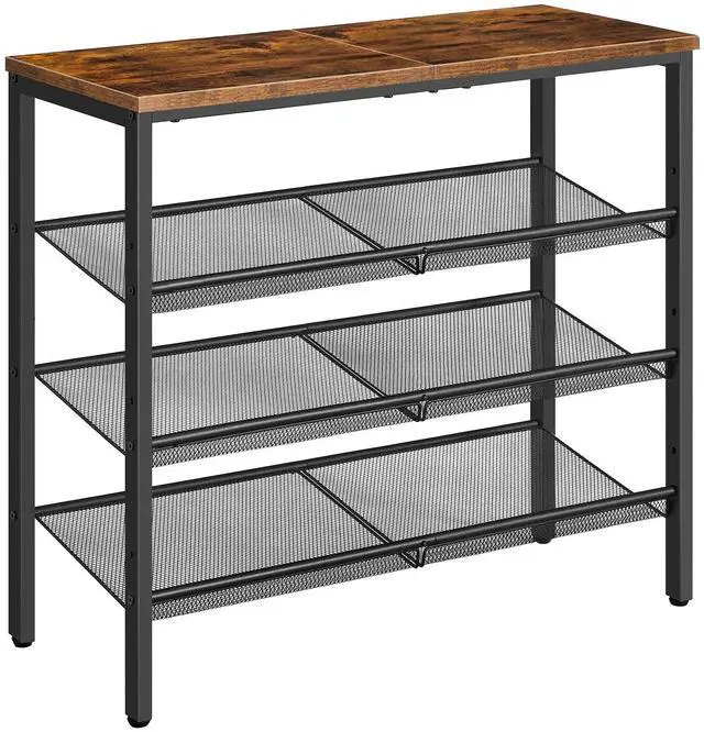 Main image of HOOBRO Shoe Rack for Entryway, 4-Tier Shoe Organizer with Adjustable Mesh Shelves, 12-16 Pairs of Shoes, Spacious Floor Mount, Metal, Industrial, Shoe Shelf for Closet, Rustic Brown BF42XJ01