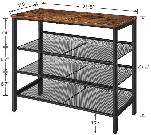 Alt view image 2 of 7 - HOOBRO Shoe Rack for Entryway, 4-Tier Shoe Organizer with Adjustable Mesh Shelves, 12-16 Pairs of Shoes, Spacious Floor Mount, Metal, Industrial, Shoe Shelf for Closet, Rustic Brown BF42XJ01