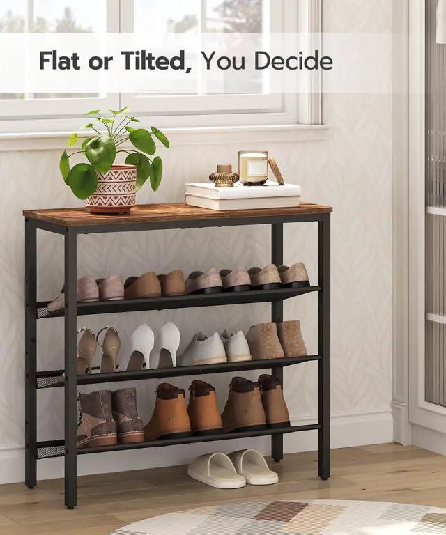 Alt view image 4 of 7 - HOOBRO Shoe Rack for Entryway, 4-Tier Shoe Organizer with Adjustable Mesh Shelves, 12-16 Pairs of Shoes, Spacious Floor Mount, Metal, Industrial, Shoe Shelf for Closet, Rustic Brown BF42XJ01