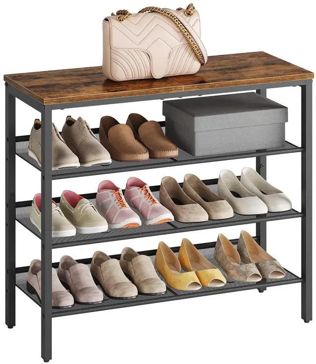 Alt view image 6 of 7 - HOOBRO Shoe Rack for Entryway, 4-Tier Shoe Organizer with Adjustable Mesh Shelves, 12-16 Pairs of Shoes, Spacious Floor Mount, Metal, Industrial, Shoe Shelf for Closet, Rustic Brown BF42XJ01