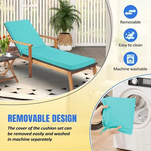 Alt view image 5 of 7 - Basic Beyond Chaise Lounge Cushions Outdoor, 3-Layer Waterproof Outdoor Furniture Cushions with Removable Cover and 4 Ties, 72"x21"x3" Patio Lounge Chair Cushions for Outdoor Furniture, Teal