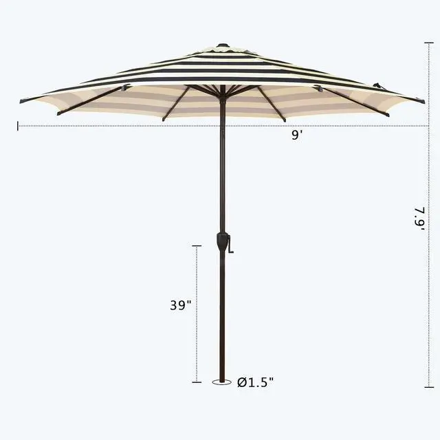 Alt view image 3 of 7 - Abba Patio 9FT Lyon Outdoor Patio Umbrella Outdoor Table Umbrella with Push Button Tilt and Crank Market Umbrella 8 Sturdy Ribs UV Protection Waterproof for Garden Deck Backyard Pool, Black & Ivory