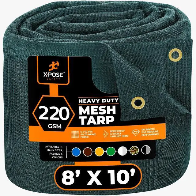 Main image of Xpose Safety Heavy Duty Green Mesh Tarp 8' x 10' 70% Sunblock Shade Cloth with Grommets for Garden, Fence, Privacy Screen, Canopies, Dump Trucks, Pool Cover Tear & Weather Resistant