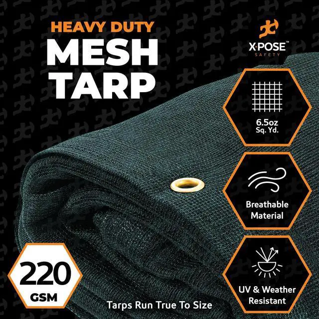 Alt view image 3 of 7 - Xpose Safety Heavy Duty Green Mesh Tarp 8' x 10' 70% Sunblock Shade Cloth with Grommets for Garden, Fence, Privacy Screen, Canopies, Dump Trucks, Pool Cover Tear & Weather Resistant