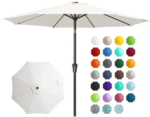 Main image of JEAREY 9FT Outdoor Patio Umbrella Outdoor Table Umbrella with Push Button Tilt and Crank, Market Umbrella 8 Sturdy Ribs UV Protection Waterproof for Garden, Deck, Backyard, Pool (Creamy-white)