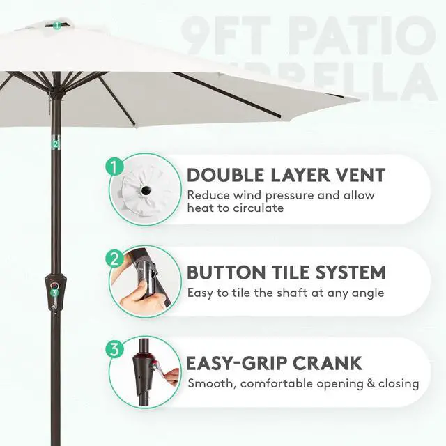 Alt view image 2 of 7 - JEAREY 9FT Outdoor Patio Umbrella Outdoor Table Umbrella with Push Button Tilt and Crank, Market Umbrella 8 Sturdy Ribs UV Protection Waterproof for Garden, Deck, Backyard, Pool (Creamy-white)