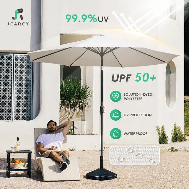 Alt view image 3 of 7 - JEAREY 9FT Outdoor Patio Umbrella Outdoor Table Umbrella with Push Button Tilt and Crank, Market Umbrella 8 Sturdy Ribs UV Protection Waterproof for Garden, Deck, Backyard, Pool (Creamy-white)