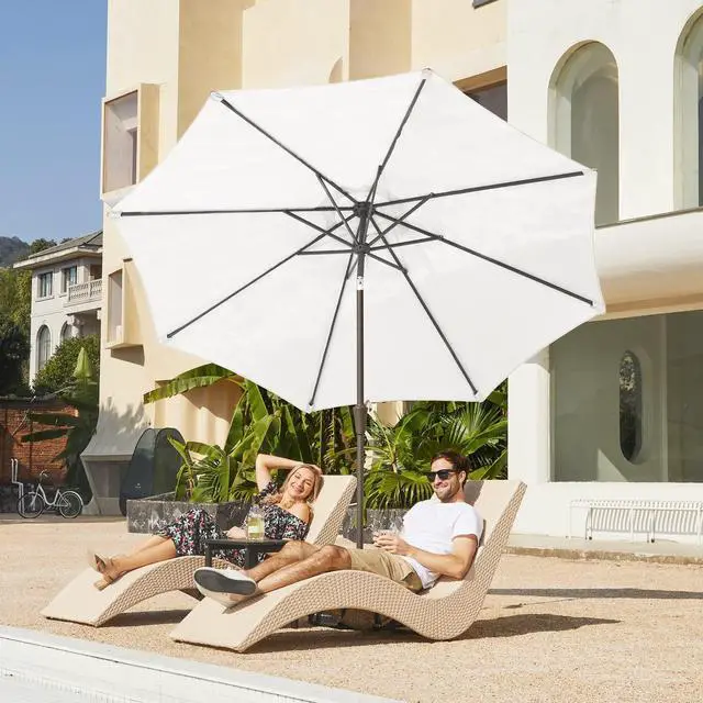Alt view image 4 of 7 - JEAREY 9FT Outdoor Patio Umbrella Outdoor Table Umbrella with Push Button Tilt and Crank, Market Umbrella 8 Sturdy Ribs UV Protection Waterproof for Garden, Deck, Backyard, Pool (Creamy-white)