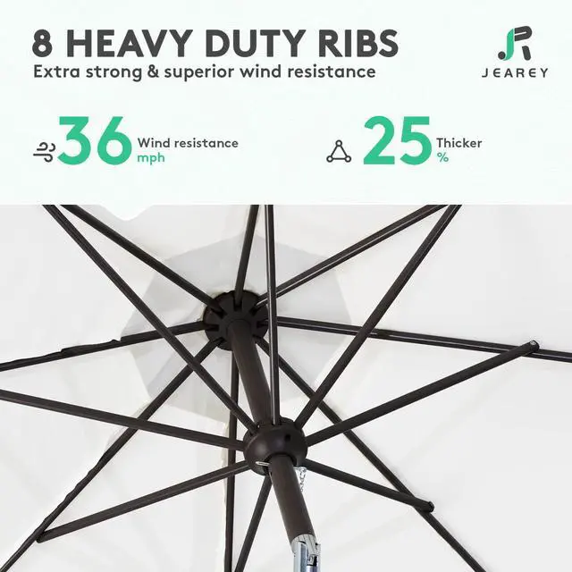 Alt view image 5 of 7 - JEAREY 9FT Outdoor Patio Umbrella Outdoor Table Umbrella with Push Button Tilt and Crank, Market Umbrella 8 Sturdy Ribs UV Protection Waterproof for Garden, Deck, Backyard, Pool (Creamy-white)