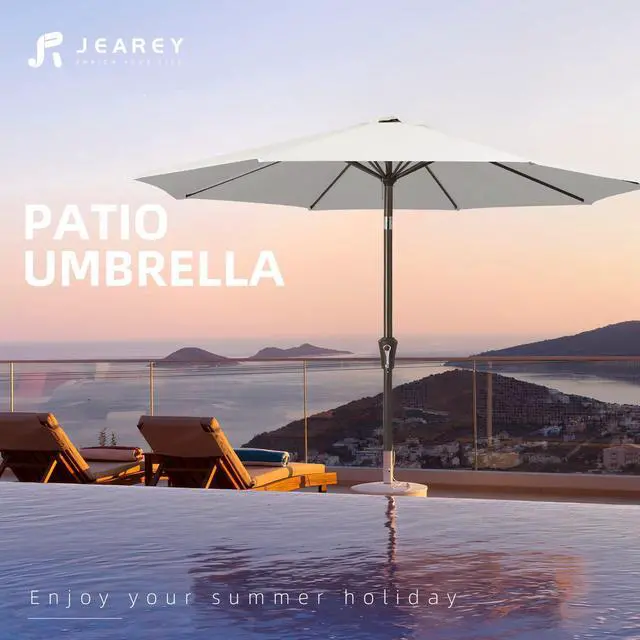 Alt view image 7 of 7 - JEAREY 9FT Outdoor Patio Umbrella Outdoor Table Umbrella with Push Button Tilt and Crank, Market Umbrella 8 Sturdy Ribs UV Protection Waterproof for Garden, Deck, Backyard, Pool (Creamy-white)
