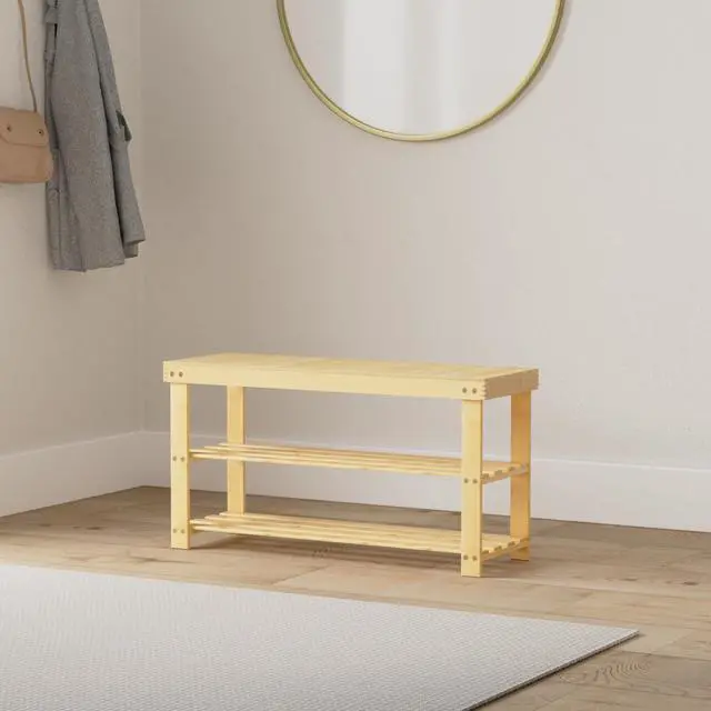 Alt view image 2 of 7 - SMIBUY Bamboo Shoe Rack Bench, 3-Tier Shoe Organizer Storage Shelf for Entryway Hallway Bathroom Living Room (Natural)