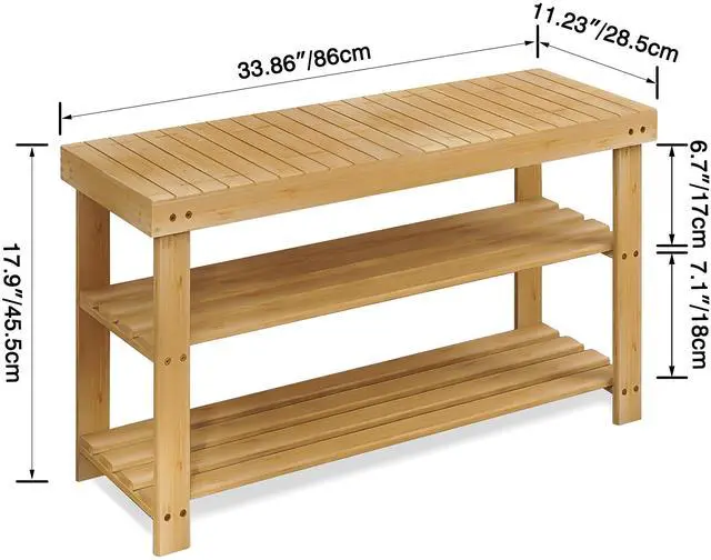 Alt view image 5 of 7 - SMIBUY Bamboo Shoe Rack Bench, 3-Tier Shoe Organizer Storage Shelf for Entryway Hallway Bathroom Living Room (Natural)