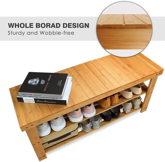 Alt view image 7 of 7 - SMIBUY Bamboo Shoe Rack Bench, 3-Tier Shoe Organizer Storage Shelf for Entryway Hallway Bathroom Living Room (Natural)