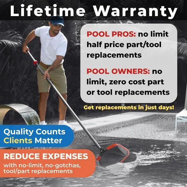 Alt view image 3 of 7 - ProTuff 23" Fine Pool Net for PROS 490 Promise Unlimited Unconditional Replacement Cleans 3X Faster Than Vacuum Wide Pool Skimmer Net with Deep Bag for Easy Maintenance of Leaves, Bugs, Debris