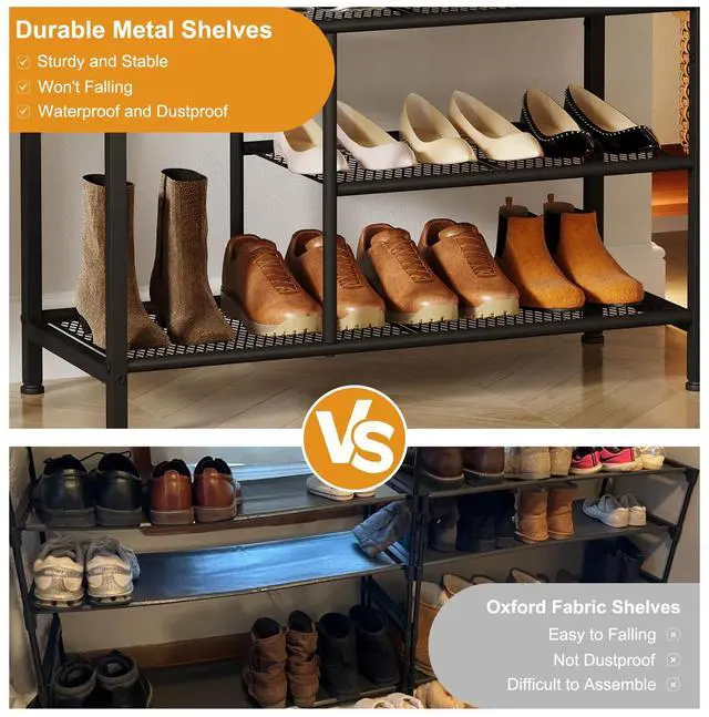 Alt view image 6 of 7 - Snughome Shoe Rack for Entryway, 4 Tier Shoe Organizer with 2 Non-Woven Drawers, Shoe Storage Shelves with Sturdy Wooden Top and Metal Shelves, Shoe Stand for Closet