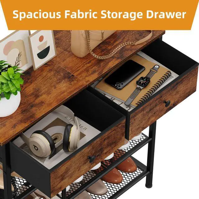 Alt view image 5 of 7 - Snughome Shoe Rack for Entryway, 4 Tier Shoe Organizer with 2 Non-Woven Drawers, Shoe Storage Shelves with Sturdy Wooden Top and Metal Shelves, Shoe Stand for Closet