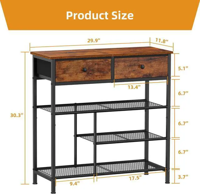 Alt view image 2 of 7 - Snughome Shoe Rack for Entryway, 4 Tier Shoe Organizer with 2 Non-Woven Drawers, Shoe Storage Shelves with Sturdy Wooden Top and Metal Shelves, Shoe Stand for Closet