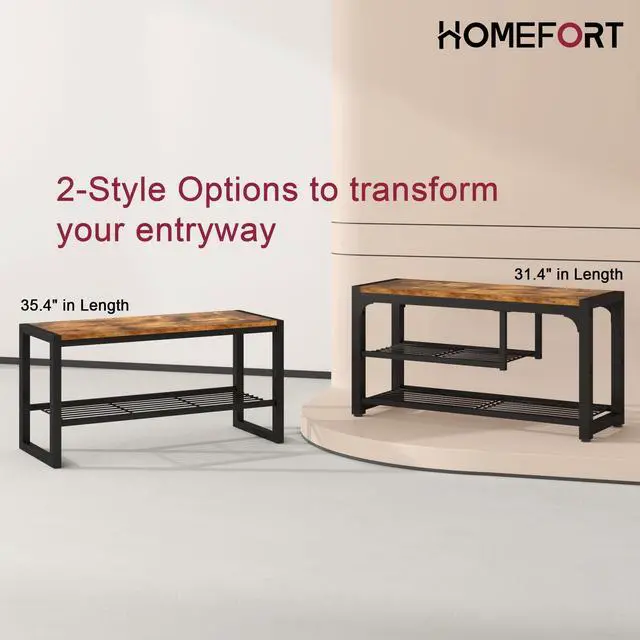 Alt view image 7 of 7 - HOMEFORT Shoe Bench,3 Tiers Shoe Rack Bench,31.5" Shoe Storage Bench for Entryway, Retro Industrial Entry Bench with Mesh Shelves and Boot Storage,for Front Door Entrance, Rustic Brown