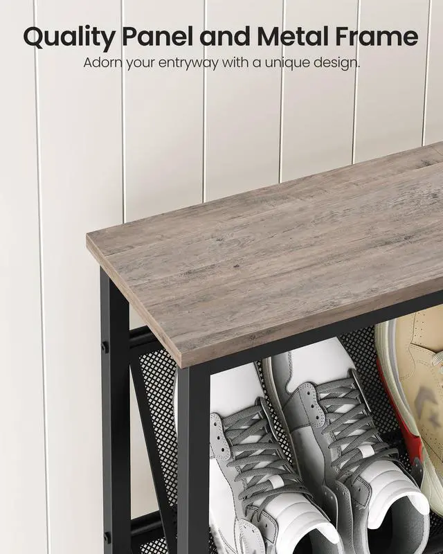 Alt view image 7 of 7 - CHOEZON Shoe Rack, 4-Tier Slanted Shoe Storage Shelf, Narrow Shoe Rack for Entryway, Shoe Organizer with Adjustable Feet, Slim Shoe Shelf with Wooden Top and Metal Frame, Greige and Black TXJ75BG