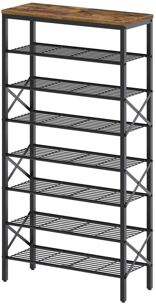 Main image of YATINEY 8 Tier Shoe Rack, Shoe Storage Organizer, Large Capacity Shoe Shelf Holds 32 Pairs of Shoes, Sturdy and Stable, for Entryway, Hallway, Closet, Dorm Room, Rustic Brown SS08BR
