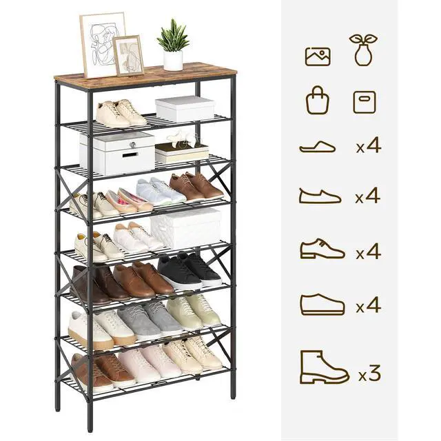 Alt view image 2 of 7 - YATINEY 8 Tier Shoe Rack, Shoe Storage Organizer, Large Capacity Shoe Shelf Holds 32 Pairs of Shoes, Sturdy and Stable, for Entryway, Hallway, Closet, Dorm Room, Rustic Brown SS08BR