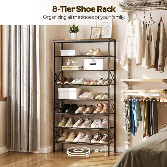Alt view image 4 of 7 - YATINEY 8 Tier Shoe Rack, Shoe Storage Organizer, Large Capacity Shoe Shelf Holds 32 Pairs of Shoes, Sturdy and Stable, for Entryway, Hallway, Closet, Dorm Room, Rustic Brown SS08BR