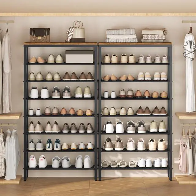 Alt view image 7 of 7 - YATINEY 8 Tier Shoe Rack, Shoe Storage Organizer, Large Capacity Shoe Shelf Holds 32 Pairs of Shoes, Sturdy and Stable, for Entryway, Hallway, Closet, Dorm Room, Rustic Brown SS08BR