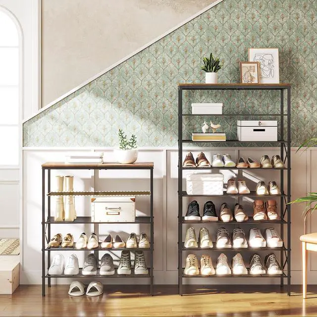Alt view image 6 of 7 - YATINEY 8 Tier Shoe Rack, Shoe Storage Organizer, Large Capacity Shoe Shelf Holds 32 Pairs of Shoes, Sturdy and Stable, for Entryway, Hallway, Closet, Dorm Room, Rustic Brown SS08BR