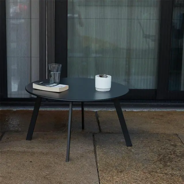 Alt view image 3 of 7 - Meluvici Outdoor Side Table, Outdoor/Indoor Metal Steel Patio Coffee Table, Round Weather Resistant Anti-Rust (Black)