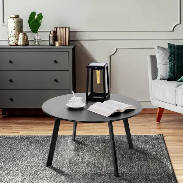 Alt view image 2 of 7 - Meluvici Outdoor Side Table, Outdoor/Indoor Metal Steel Patio Coffee Table, Round Weather Resistant Anti-Rust (Black)