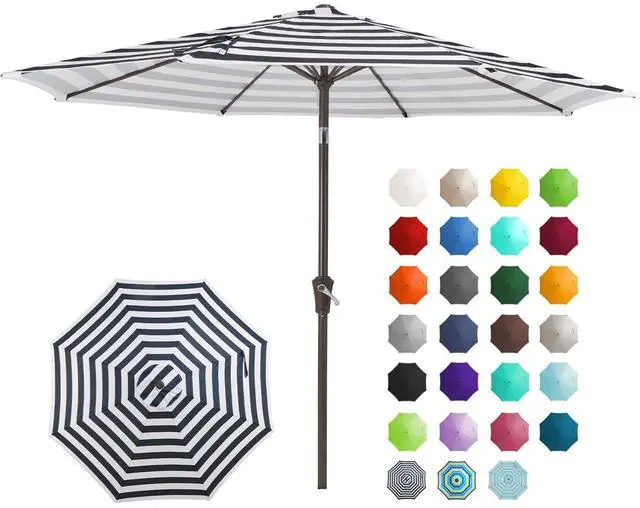 Main image of JEAREY 9FT Outdoor Patio Umbrella Outdoor Table Umbrella with Push Button Tilt and Crank, Market Umbrella 8 Sturdy Ribs UV Protection Waterproof for Garden, Deck, Backyard, Pool (Black & White Stripe)