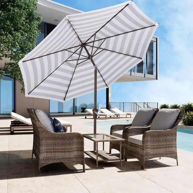 Alt view image 4 of 7 - JEAREY 9FT Outdoor Patio Umbrella Outdoor Table Umbrella with Push Button Tilt and Crank, Market Umbrella 8 Sturdy Ribs UV Protection Waterproof for Garden, Deck, Backyard, Pool (Black & White Stripe)