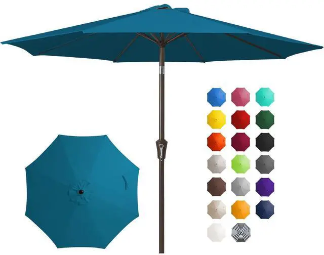 Main image of JEAREY 10FT Outdoor Patio Umbrella Outdoor Table Umbrella with Push Button Tilt and Crank, Market Umbrella 8 Sturdy Ribs UV Protection Waterproof for Pool, Garden (Lake Blue)