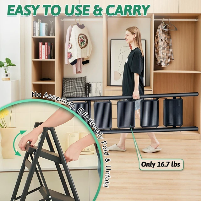 Alt view image 4 of 7 - 5-Step Folding Ladder for Home Use, Heavy-Duty Step Ladder with Anti-Slip Wide Steps, Portable Foldable Ladder, 330 lbs Load Capacity