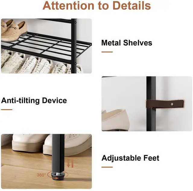 Alt view image 7 of 7 - UNITSTAGE 5-Tier Shoe Rack with 2 Fabric Drawers, Metal Frame and Wooden Board Shoe Organizer for 16-20 Pairs of Shoes, Shoe Shelf with Boots Storage for Entryway Closet Black