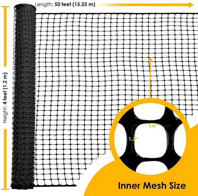 Alt view image 2 of 7 - Houseables Plastic Fence, Plastic Mesh Fence, Mesh Fencing, Deer Netting, Cat Netting, Temporary, Balcony, Pets, Garden, Chicken, Poultry, Dogs, Construction, Yard, Protection, Black, 4 x 50 Feet Roll