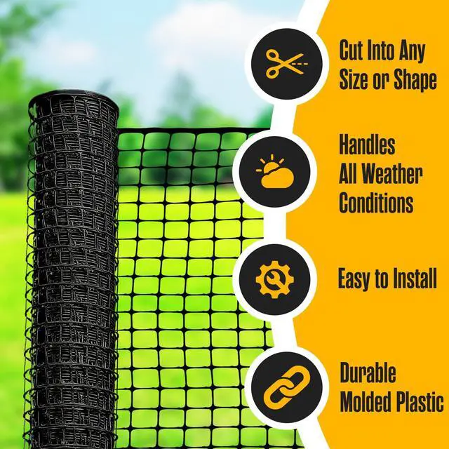 Alt view image 3 of 7 - Houseables Plastic Fence, Plastic Mesh Fence, Mesh Fencing, Deer Netting, Cat Netting, Temporary, Balcony, Pets, Garden, Chicken, Poultry, Dogs, Construction, Yard, Protection, Black, 4 x 50 Feet Roll