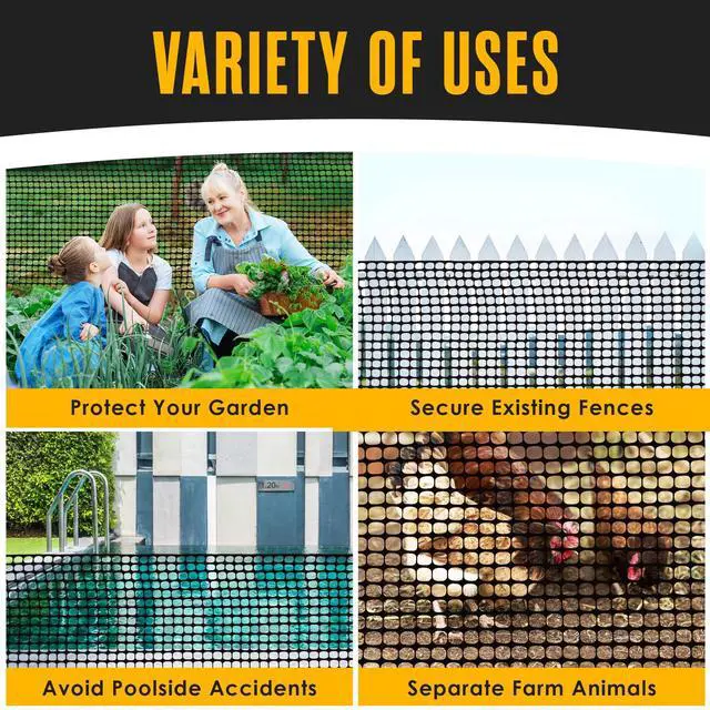 Alt view image 4 of 7 - Houseables Plastic Fence, Plastic Mesh Fence, Mesh Fencing, Deer Netting, Cat Netting, Temporary, Balcony, Pets, Garden, Chicken, Poultry, Dogs, Construction, Yard, Protection, Black, 4 x 50 Feet Roll