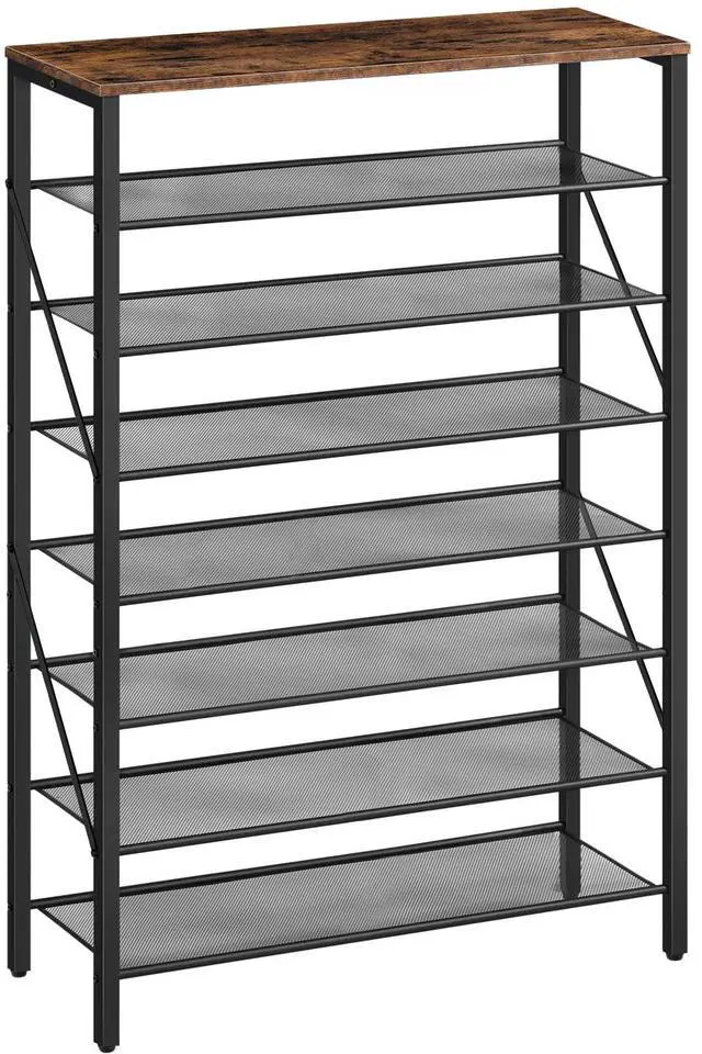 Main image of MAHANCRIS 8 Tier Shoe Rack Organizer for Closet, Holds 28-32 Pairs, Tall Metal Shoe Storage Shelf for Entryway Bedroom, Sturdy Freestanding Shoe Rack Space Saving, Large Capacity, Rustic Brown