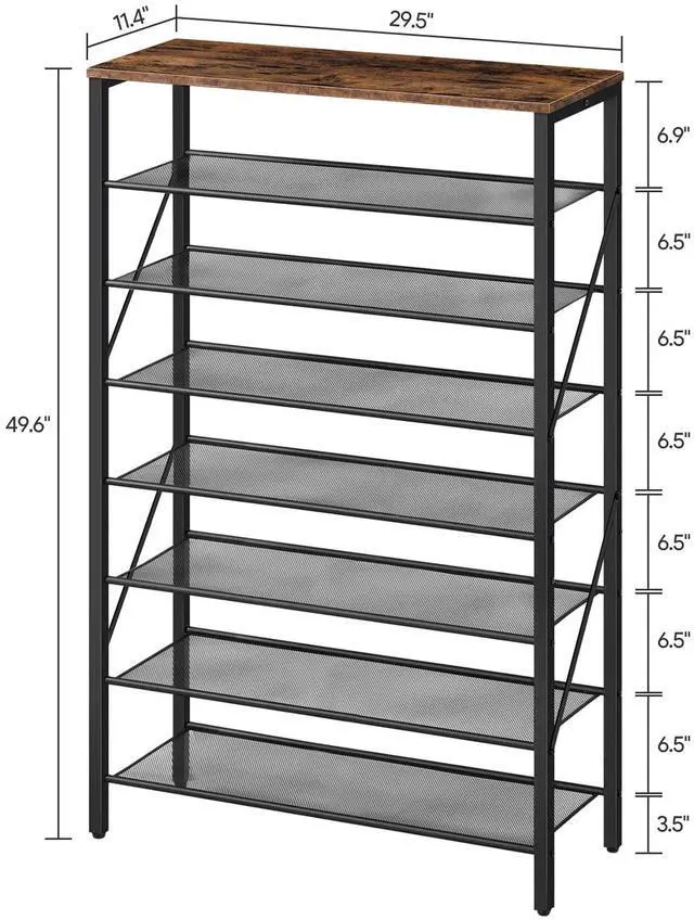 Alt view image 2 of 7 - MAHANCRIS 8 Tier Shoe Rack Organizer for Closet, Holds 28-32 Pairs, Tall Metal Shoe Storage Shelf for Entryway Bedroom, Sturdy Freestanding Shoe Rack Space Saving, Large Capacity, Rustic Brown