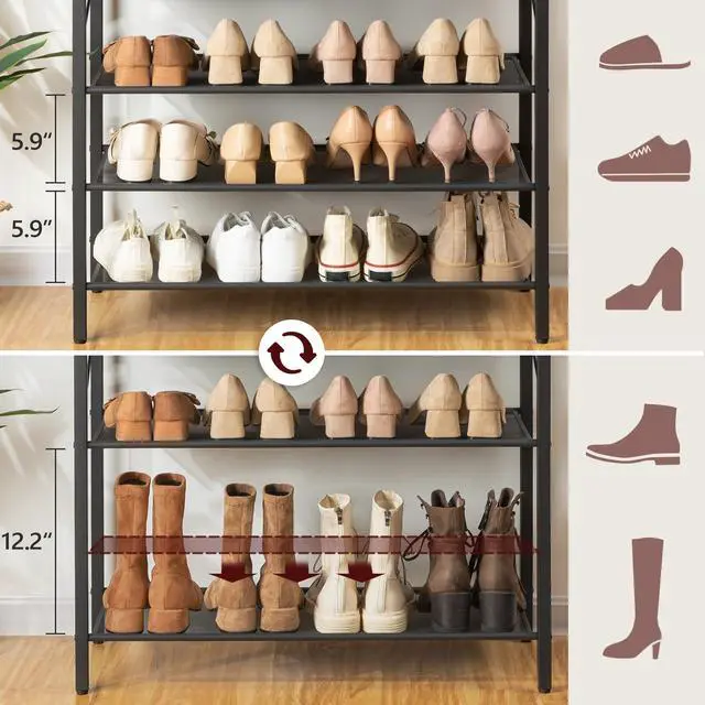 Alt view image 6 of 7 - MAHANCRIS 8 Tier Shoe Rack Organizer for Closet, Holds 28-32 Pairs, Tall Metal Shoe Storage Shelf for Entryway Bedroom, Sturdy Freestanding Shoe Rack Space Saving, Large Capacity, Rustic Brown
